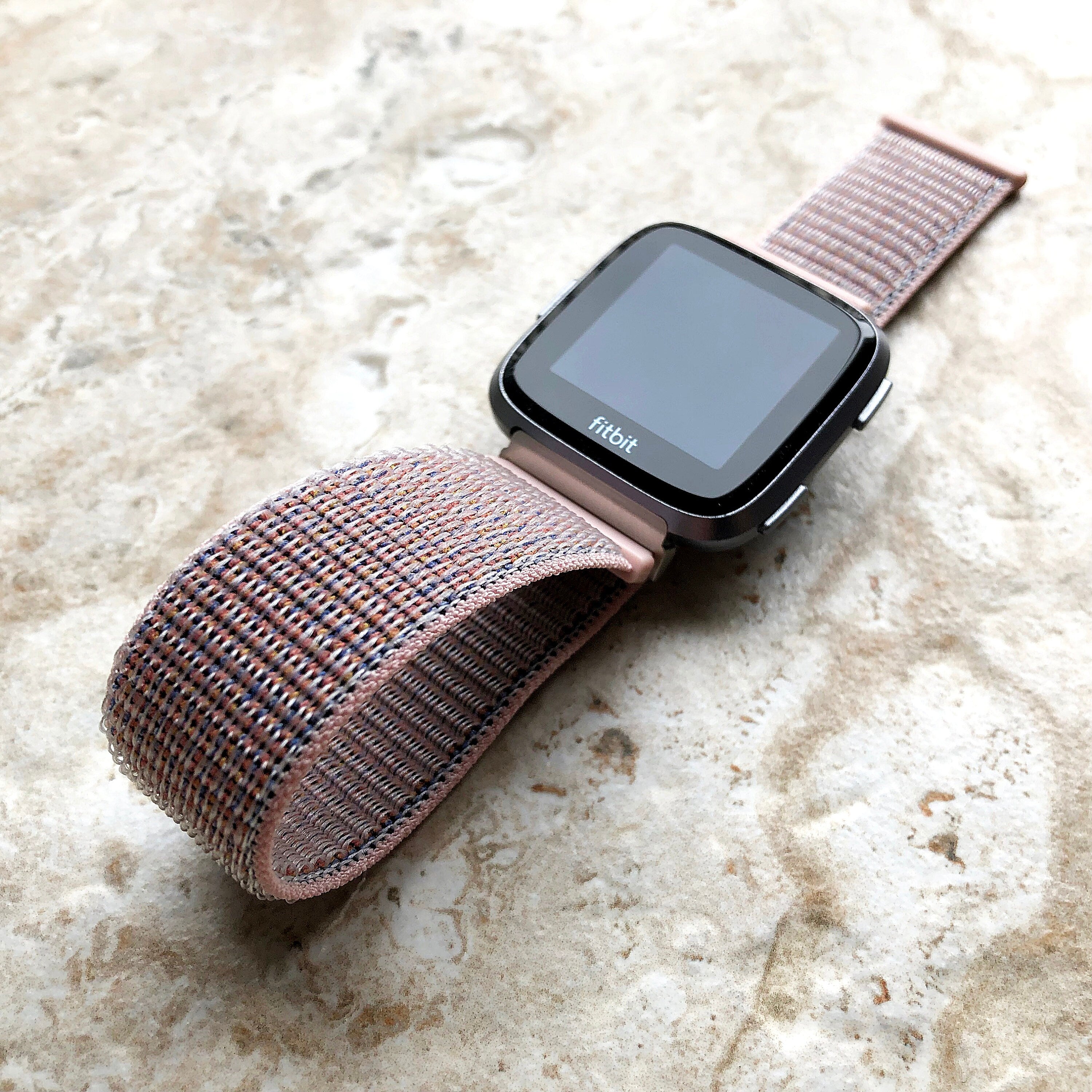 Fitbit Versa 2 3 4 Sense 2 Sports Band Pink Sand Loop and Hook Strap Watch Bands Straps Adjustable Quick Adapters Silver Rose Gold Black